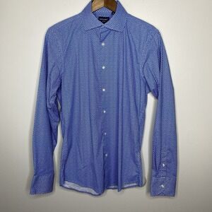 Dan John Dress Shirt Cotton Spandex Button Up Long Sleeve Size Medium Blue Italy